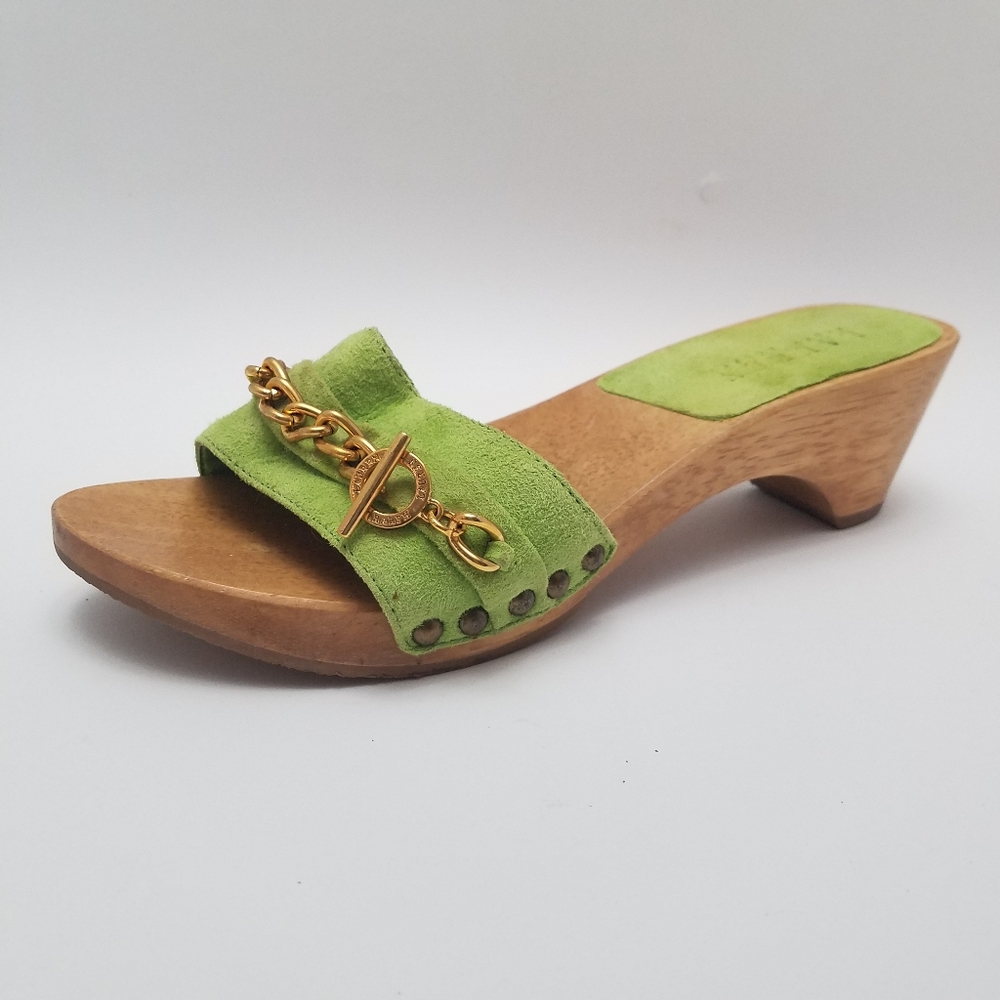 Lauren Ralph Lauren Womens 6B Elza Gold Toggle Chain Sandals Slip On Wood Wedge